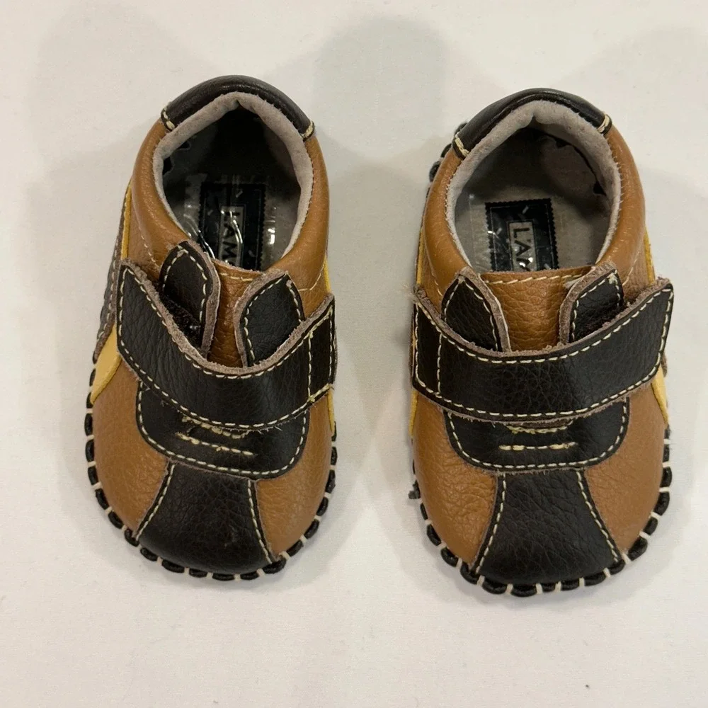 L'Amour‎ Leather Two-Tone Loafers Kids Size 1 Brown Hook and Loop Preppy Classic